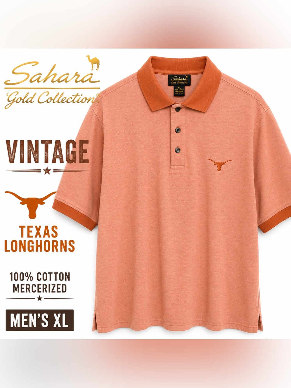 Sahara Gold Collection Men's Polo - Texas Longhorns Burnt Orange
